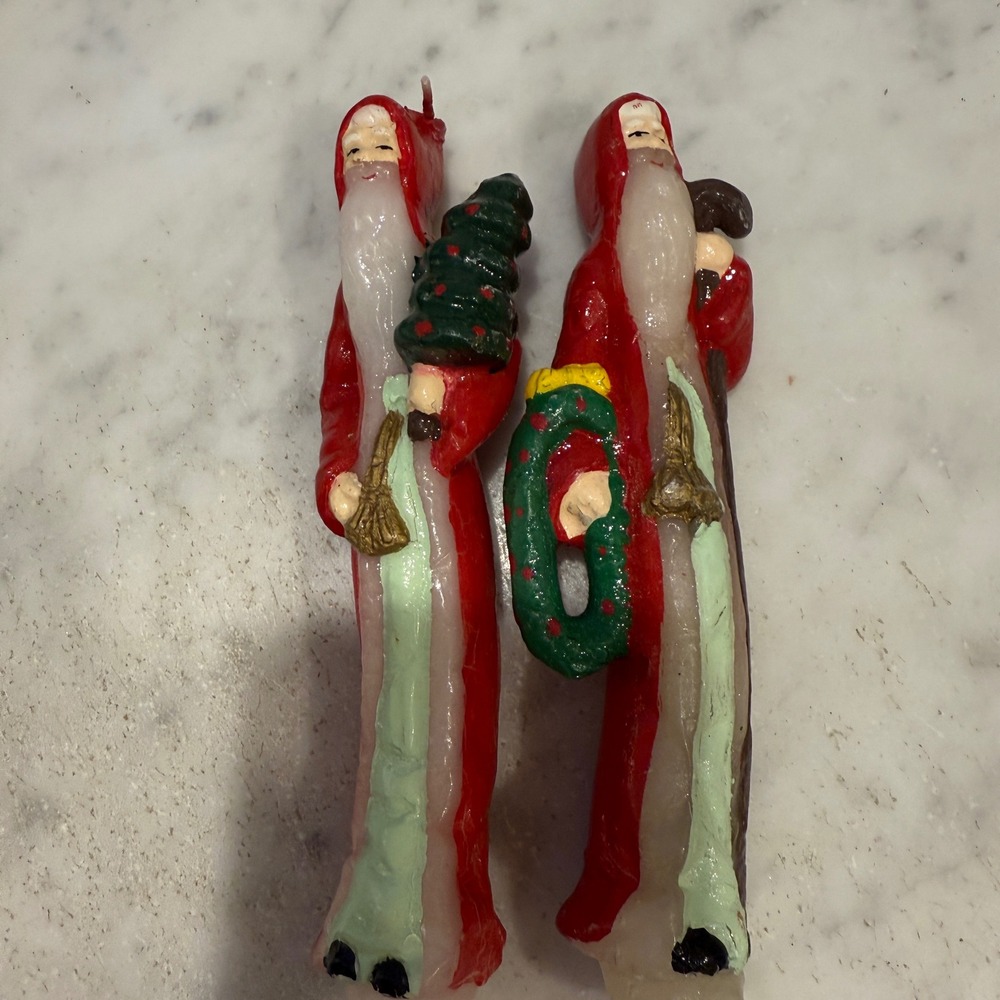 Vintage Santa Claus‎ Christmas Candles Set of 2 Holiday Decor 8in